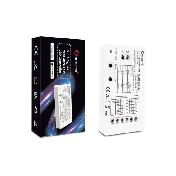 Gledopto GL-C-002P (6A), Pro 5-in-1-ben Mini LED vezérlés, 5V-24V DC (Zigbee+2.4GHz RF)