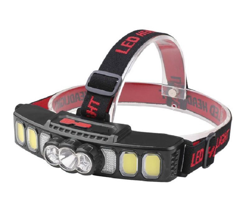 Fejlámpa 3 Led + 4 COB + 2 piros-kék Led Akkumulátorral USB - HX-811