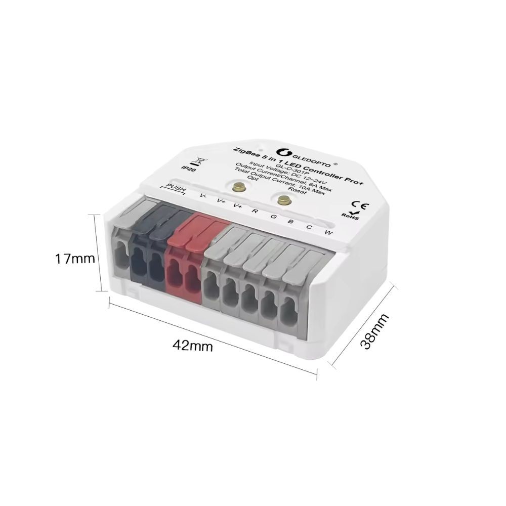 Gledopto GL-C-301P Ultra Mini Zigbee Pro+ 5-in-1-ben okos LED vezérlés, Zigbee+2.4GHz RF, kapcsolóbemenettel