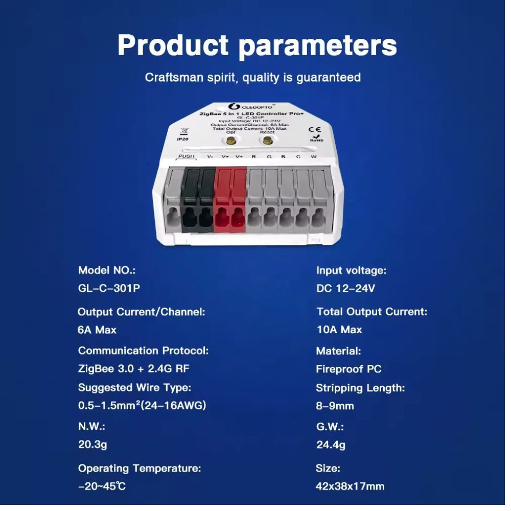 Gledopto GL-C-301P Ultra Mini Zigbee Pro+ 5-in-1-ben okos LED vezérlés, Zigbee+2.4GHz RF, kapcsolóbemenettel