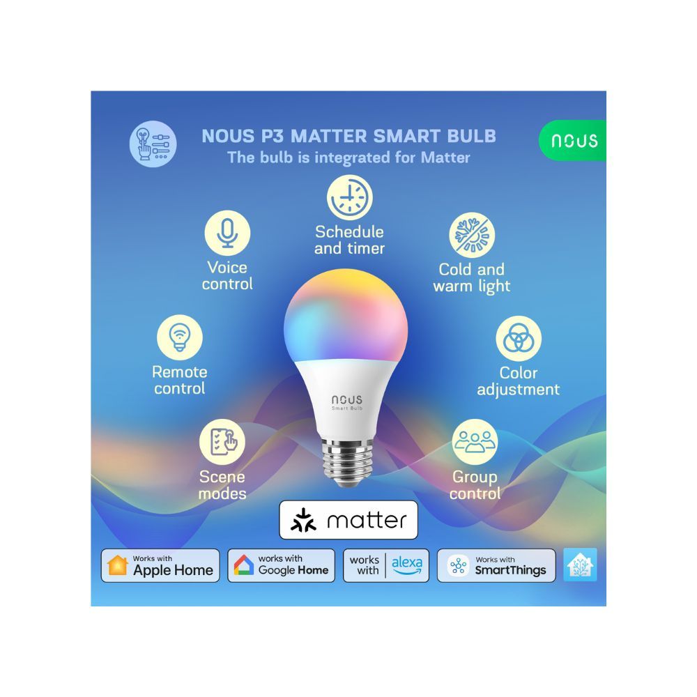 Nous P3 okos Tuya Wi-Fi RGB izzó (E27 foglalat), Matter kompatibilis