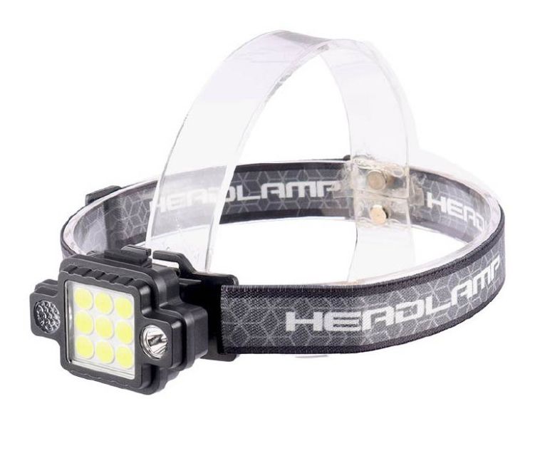 Fejlámpa 1 Led + 9 COB + 2 piros-kék Led Akkumulátorral USB - KL-533