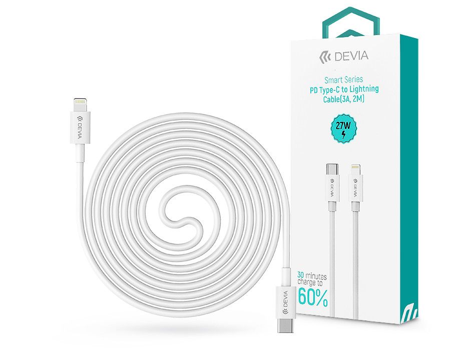 Devia USB Type-C - Lightning adat- és töltőkábel 2 m-es vezetékkel - Devia SmartSeries PD Type-C To Lightning Cable - 27W - fehér