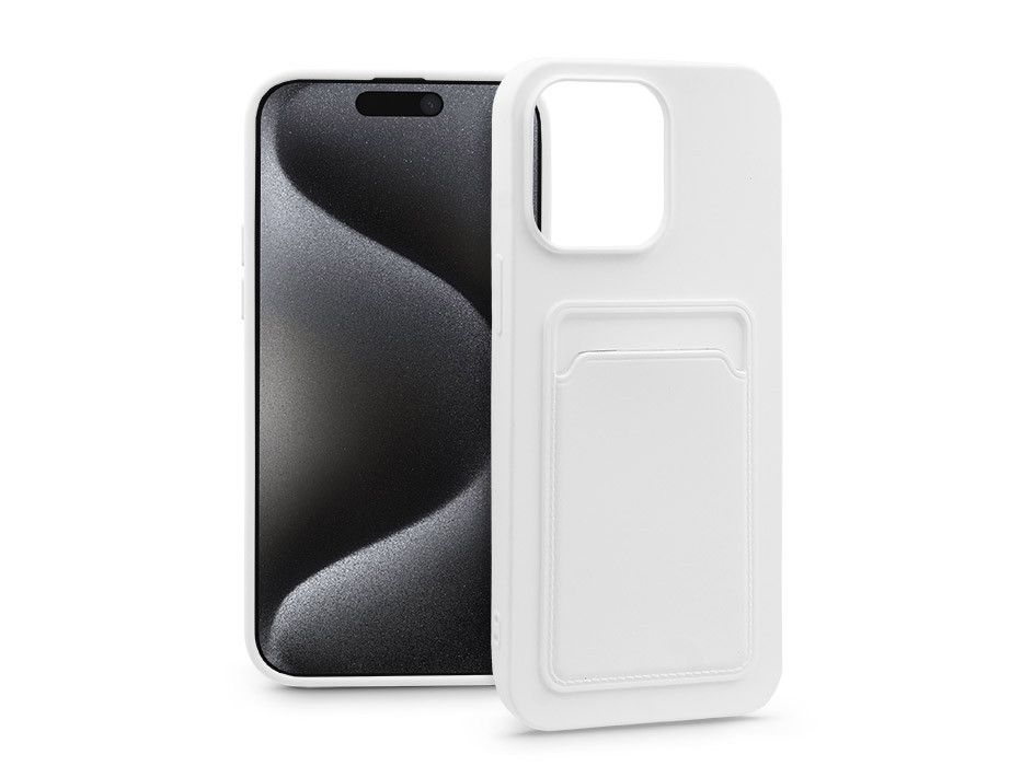 Apple iPhone 15 Pro Max szilikon hátlap kártyatartóval - Card Case - fehér