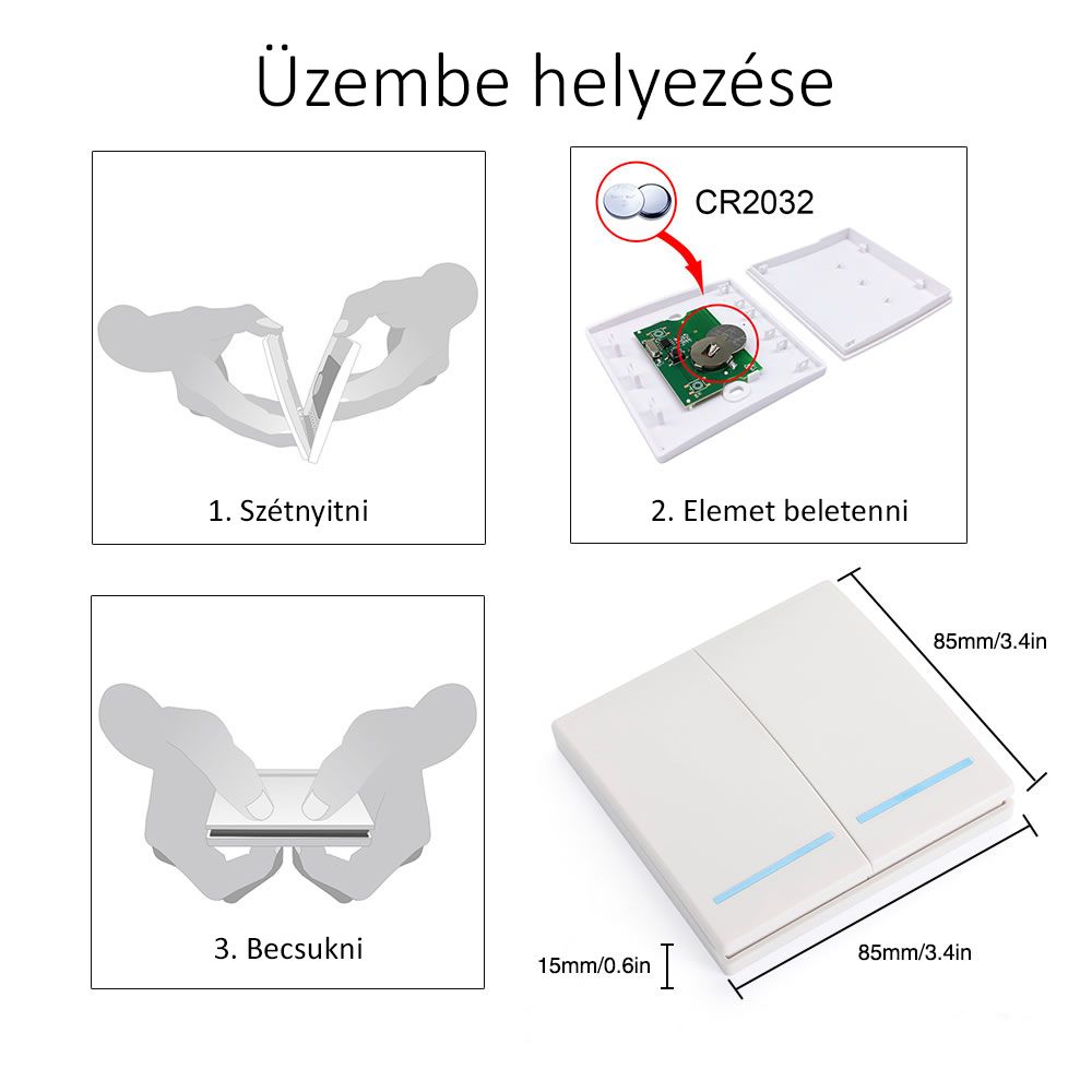 SmartWise RF1, 1 gombos vezetéknélküli, RF fali kapcsoló