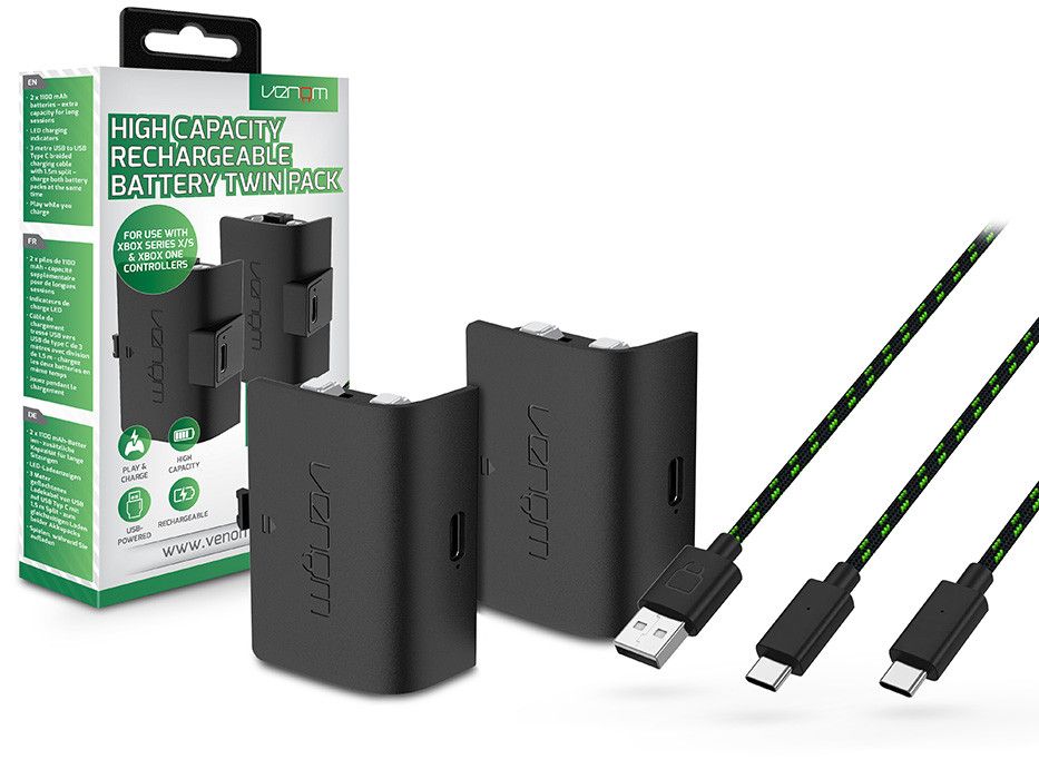 Venom VS2883 Xbox Series S/X&amp;One fekete magas kapacítású (1100mAh) akkucsomag (2 db)+3m töltőkábel