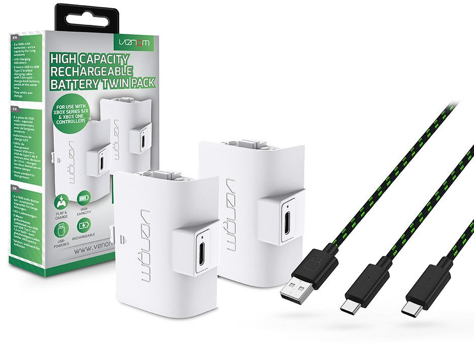 Venom VS2874 XboxSeries S/X&amp;One fehér magas kapacítású (1100mAh) akkucsomag (2 db) +3m töltőkábel