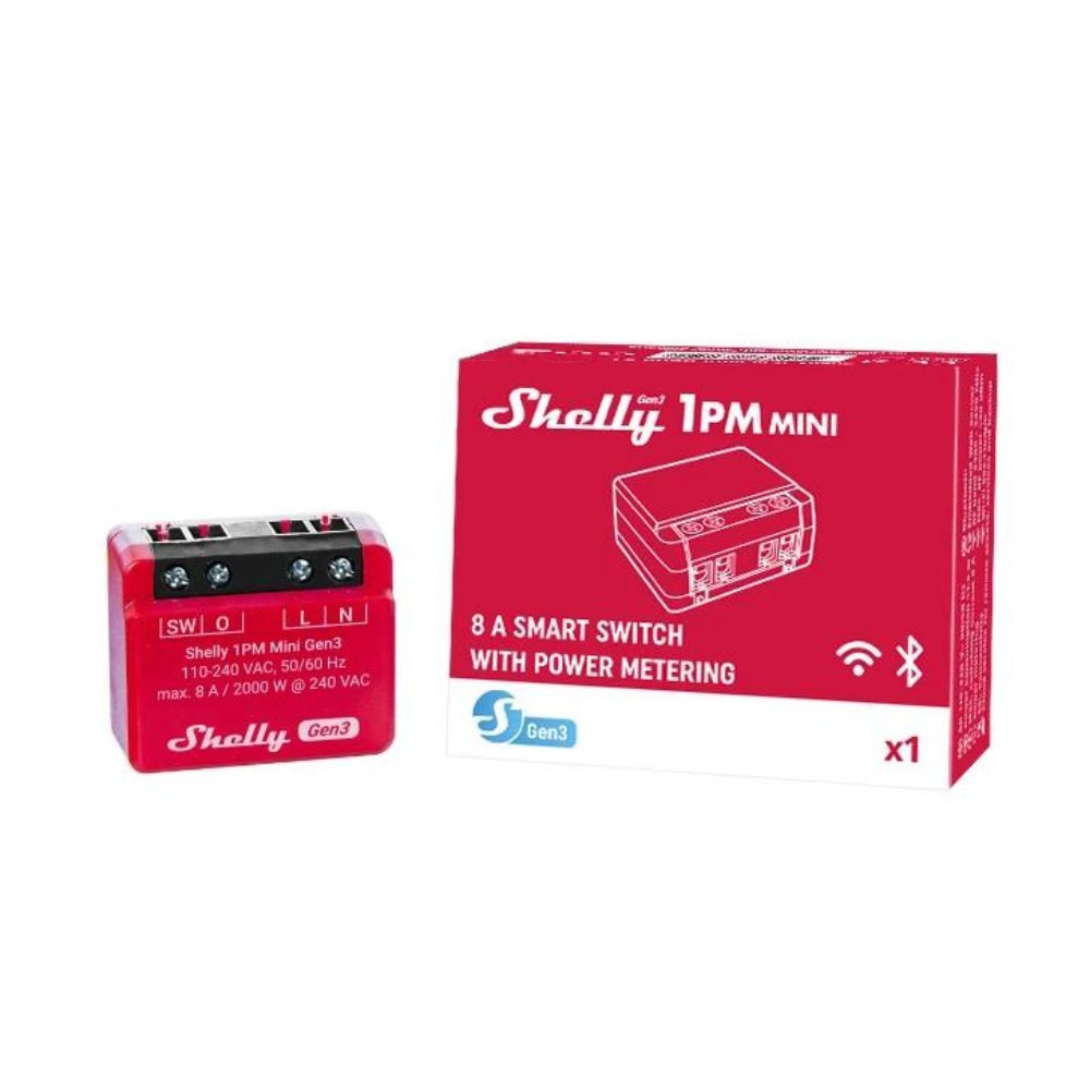 Shelly 1PM Mini Gen3, Wi-Fi + Bluetooth okosrelé, áramfogyasztás-méréssel